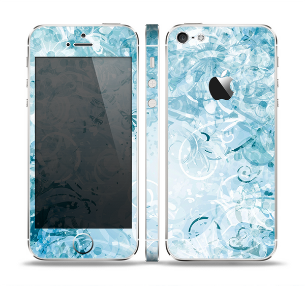The Bright Light Blue Swirls with Butterflies Skin Set for the Apple iPhone 5