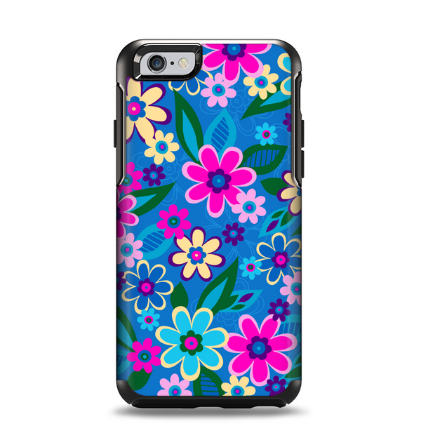 The Bright Pink & Blue Vector Floral Apple iPhone 6 Otterbox Symmetry Case Skin Set