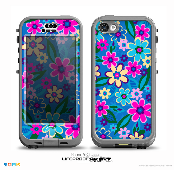 The Bright Pink & Blue Vector Floral Skin for the iPhone 5c nüüd LifeProof Case