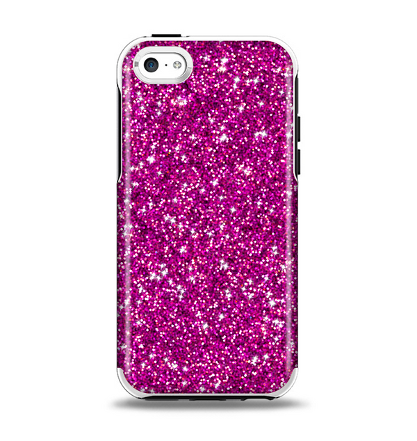 The Bright Pink Glitter Apple iPhone 5c Otterbox Symmetry Case Skin Set