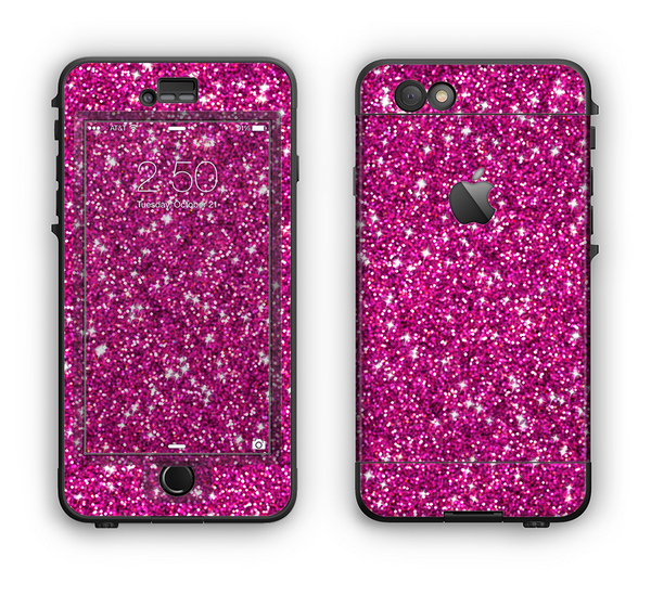 The Bright Pink Glitter Apple iPhone 6 Plus LifeProof Nuud Case Skin Set