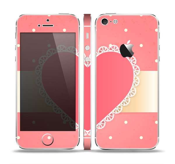 The Bright Pink Heart Lace V3 Skin Set for the Apple iPhone 5