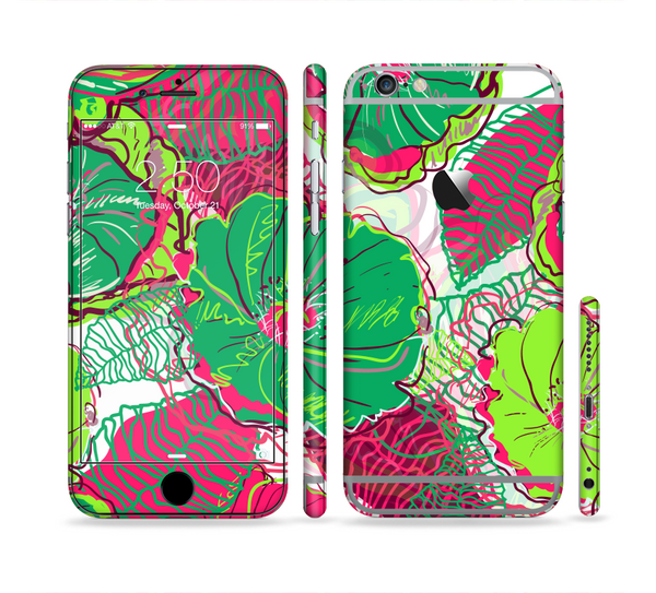 The Bright Pink and Green Flowers Sectioned Skin Series for the Apple iPhone 6