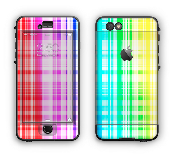 The Bright Rainbow Plaid Pattern Apple iPhone 6 Plus LifeProof Nuud Case Skin Set