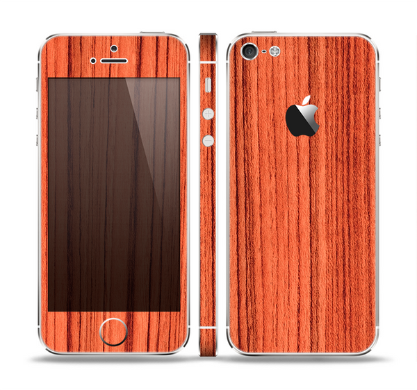 The Bright Red & Black Grained Wood Skin Set for the Apple iPhone 5