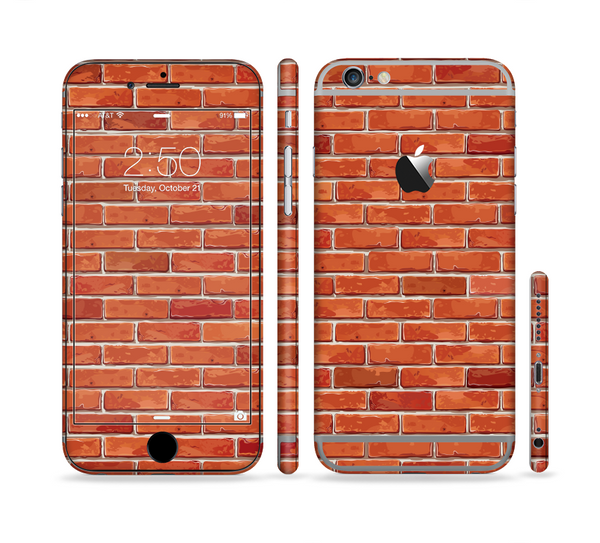 The Bright Red Brick Wall Sectioned Skin Series for the Apple iPhone 6s Plus