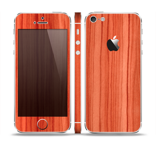 The Bright Red Stained Wood Skin Set for the Apple iPhone 5