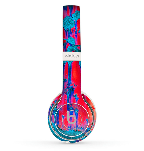 The Bright Red v2 Metal with Turquoise Rust Skin Set for the Beats by Dre Solo 2 Wireless Headphones