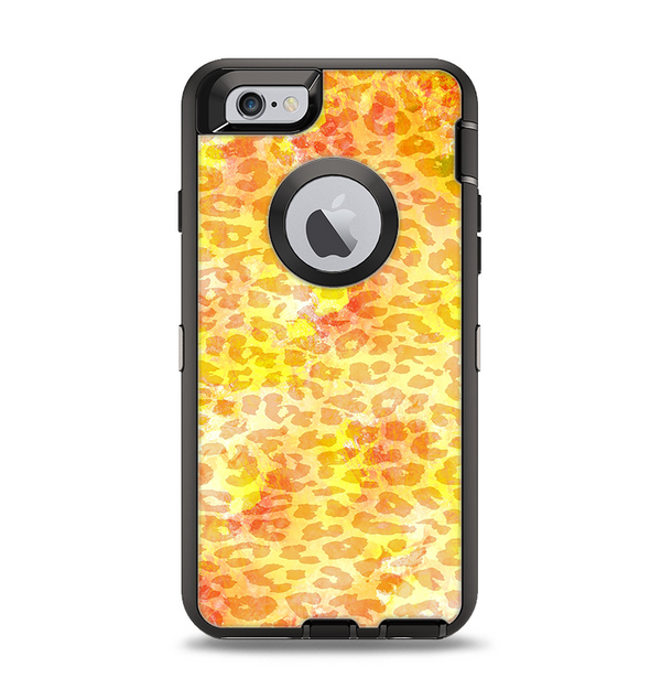 The Bright Yellow and Orange Leopard Print Apple iPhone 6 Otterbox Defender Case Skin Set