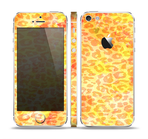 The Bright Yellow and Orange Leopard Print Skin Set for the Apple iPhone 5
