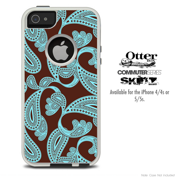 The Brown & Turquoise Paisley Pattern Skin For The iPhone 4-4s or 5-5s Otterbox Commuter Case