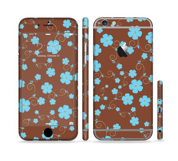 The Brown and Blue Floral Layout Sectioned Skin Series for the Apple iPhone 6