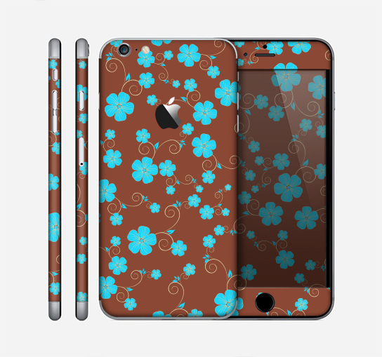 The Brown and Blue Floral Layout Skin for the Apple iPhone 6 Plus