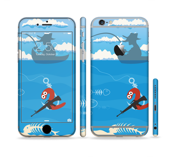 The Cartoon Worm with Machine Gun Irony Sectioned Skin Series for the Apple iPhone 6s Plus