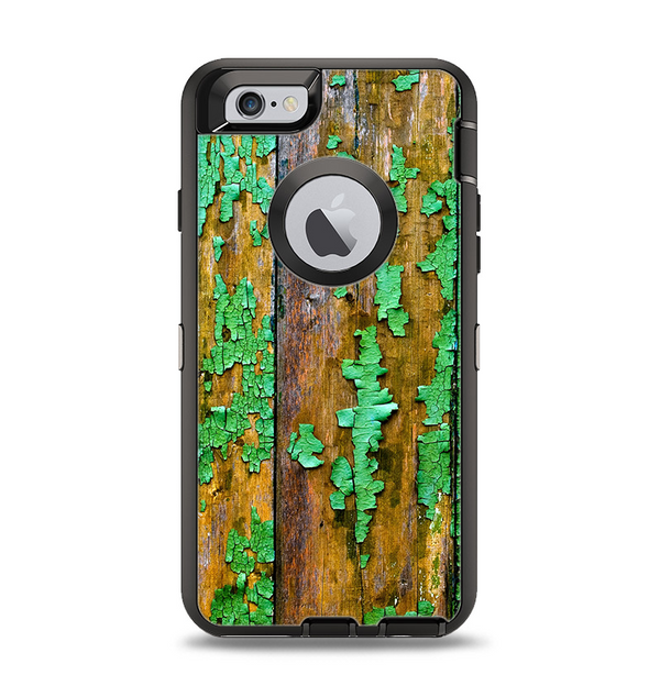 The Chipped Bright Green Wood Apple iPhone 6 Otterbox Defender Case Skin Set