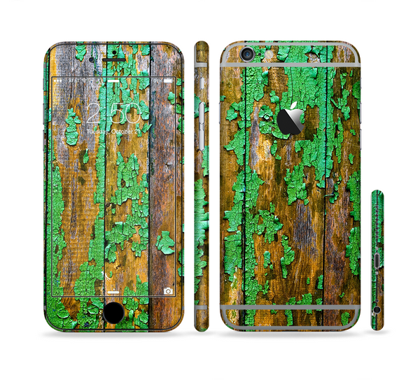 The Chipped Bright Green Wood Sectioned Skin Series for the Apple iPhone 6 Plus