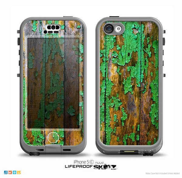 The Chipped Bright Green Wood Skin for the iPhone 5c nüüd LifeProof Case
