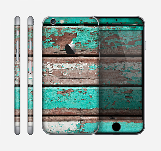 The Chipped Teal Paint On Wood Skin for the Apple iPhone 6