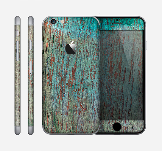 The Chipped Teal Paint on Aged Wood Skin for the Apple iPhone 6
