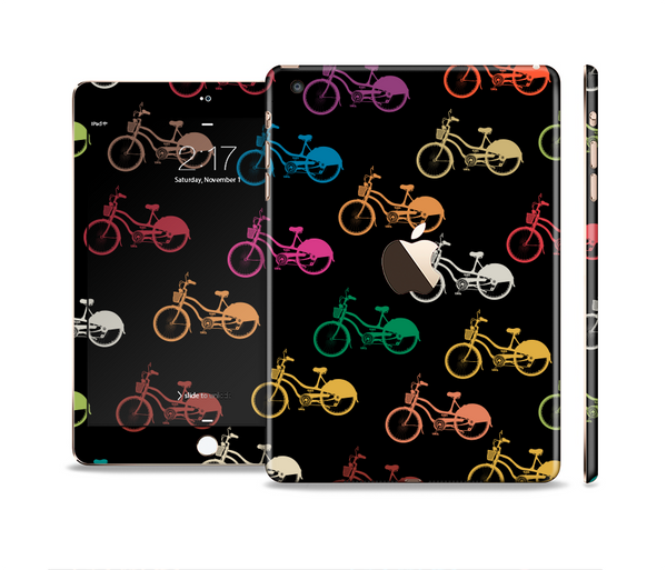 The Colored Vintage Bike Pattern On Black Full Body Skin Set for the Apple iPad Mini 3