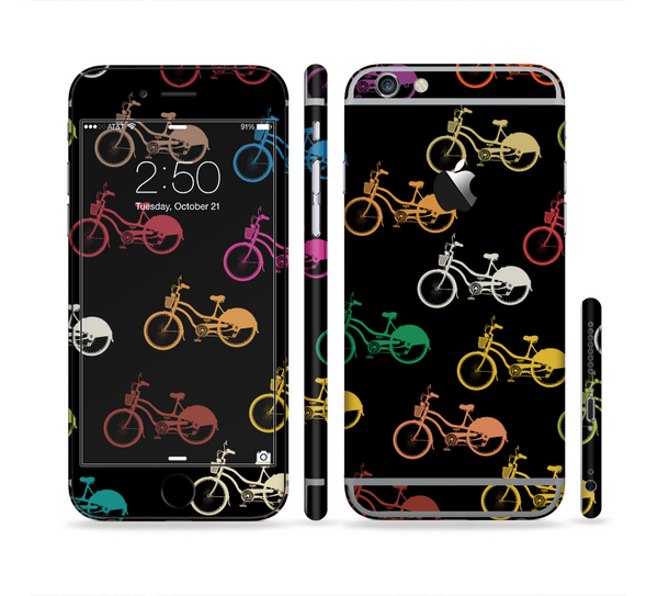 The Colored Vintage Bike Pattern On Black Sectioned Skin Series for the Apple iPhone 6