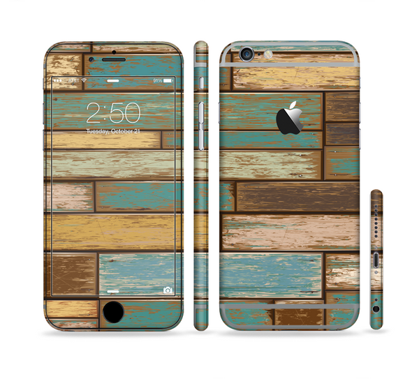 The Colored Vintage Solid Wood Planks Sectioned Skin Series for the Apple iPhone 6 Plus