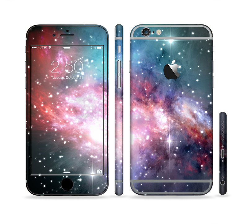 The Colorful Neon Space Nebula Sectioned Skin Series for the Apple iPhone 6