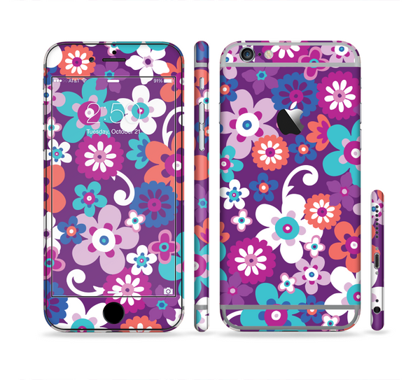 The Colorful Purple Flower Sprouts Sectioned Skin Series for the Apple iPhone 6