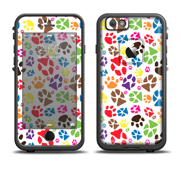 The Colorful Scattered Paw Prints Apple iPhone 6/6s LifeProof Fre Case Skin Set