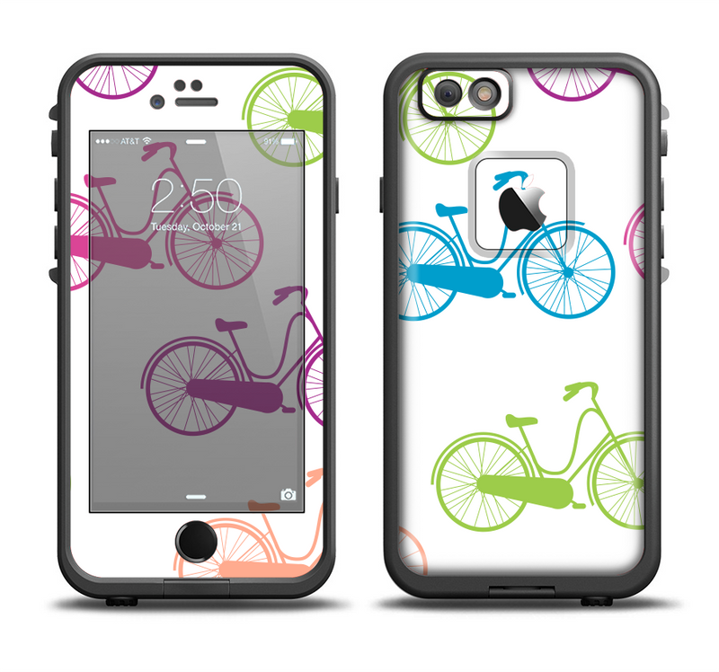 The Colorful Vintage Bike on White Pattern Apple iPhone 6/6s LifeProof Fre Case Skin Set