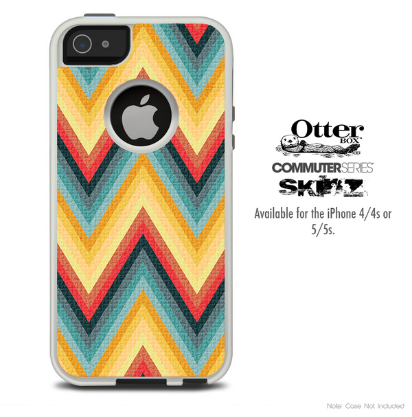 The Coral-Yellow-Blue Abstract Chevron Pattern Skin For The iPhone 4-4s or 5-5s Otterbox Commuter Case
