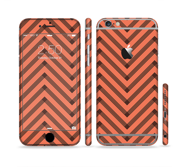 The Coral & Black Sketch Chevron Sectioned Skin Series for the Apple iPhone 6
