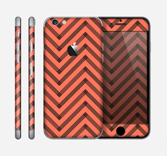 The Coral & Black Sketch Chevron Skin for the Apple iPhone 6