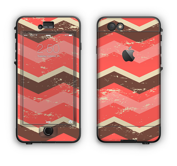 The Coral & Brown Wide Chevron Pattern Vintage V1 Apple iPhone 6 Plus LifeProof Nuud Case Skin Set