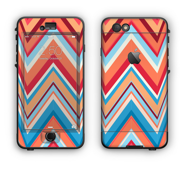 The Coral & Red Chevron Zig Zag Pattern V43 Apple iPhone 6 Plus LifeProof Nuud Case Skin Set