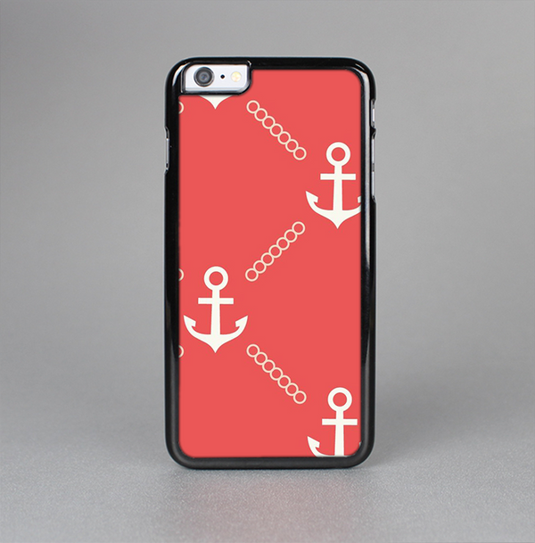 The Coral & White Vintage Solid Color Anchor Linked Skin-Sert Case for the Apple iPhone 6 Plus