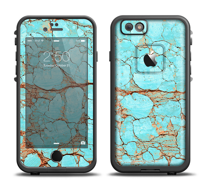 The Cracked Teal Stone Apple iPhone 6/6s Plus LifeProof Fre Case Skin Set
