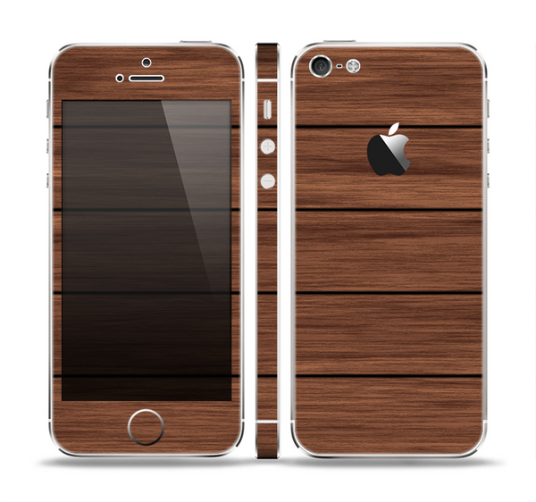 The Dark-Grained Wood Planks V4 Skin Set for the Apple iPhone 5