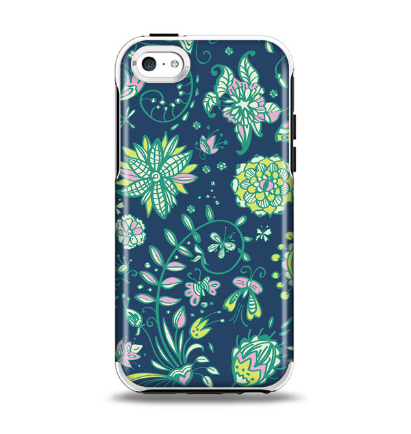 The Dark Blue & Pink-Yellow Sketched Lace Patterns v21 Apple iPhone 5c Otterbox Symmetry Case Skin Set