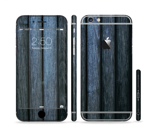 The Dark Blue Washed Wood Sectioned Skin Series for the Apple iPhone 6