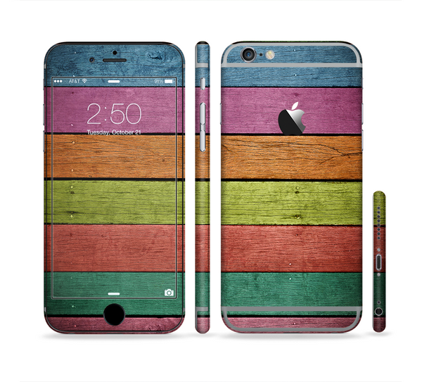The Dark Colorful Wood Planks V2 Sectioned Skin Series for the Apple iPhone 6