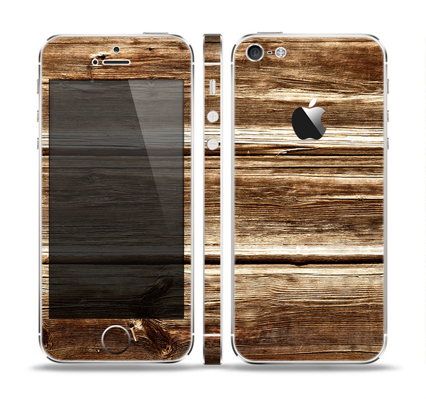 The Dark Highlighted Old Wood Skin Set for the Apple iPhone 5