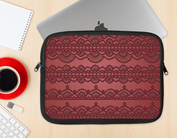 The Dark Red Highlighted Lace Pattern Ink-Fuzed NeoPrene MacBook Laptop Sleeve