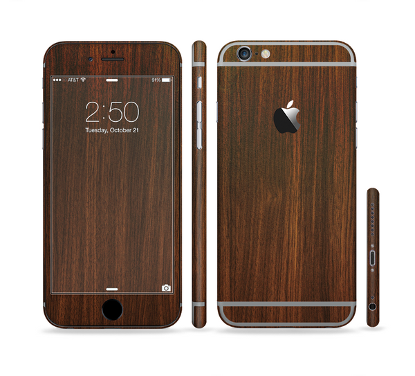 The Dark Walnut Stained Wood Sectioned Skin Series for the Apple iPhone 6 Plus
