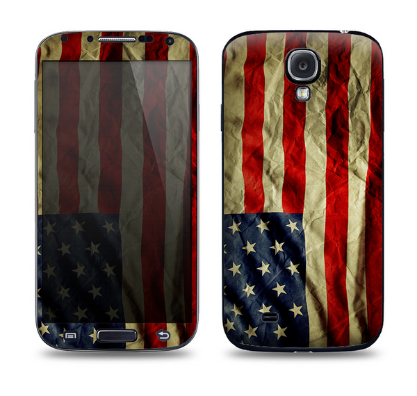 The Dark Wrinkled American Flag Skin For The Samsung Galaxy S4