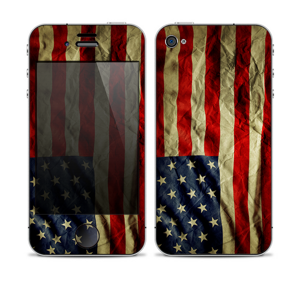 The Dark Wrinkled American Flag Skin for the Apple iPhone 4-4s