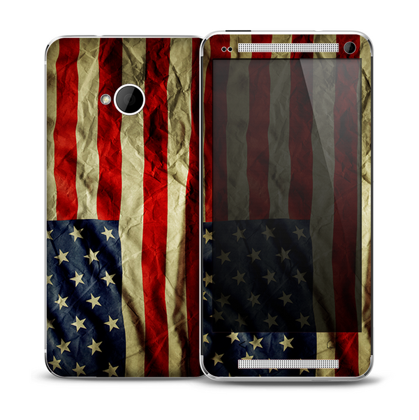 The Dark Wrinkled American Flag Skin for the HTC One