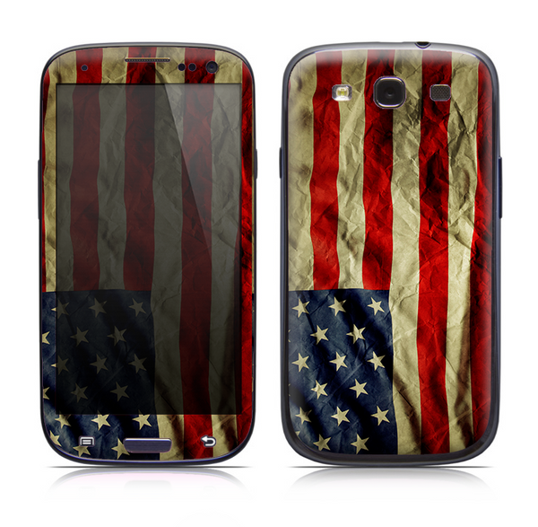 The Dark Wrinkled American Flag Skin for the Samsung Galaxy S3
