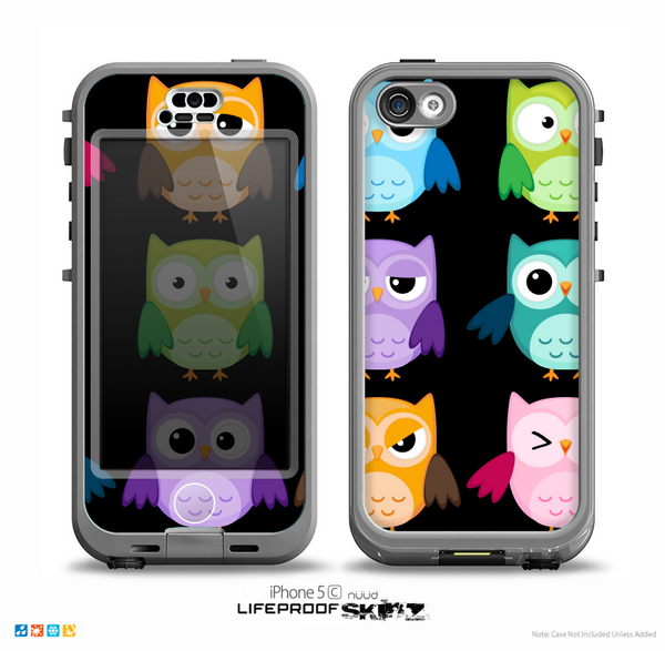 The Emotional Cartoon Owls V2 On Black Skin for the iPhone 5c nüüd LifeProof Case