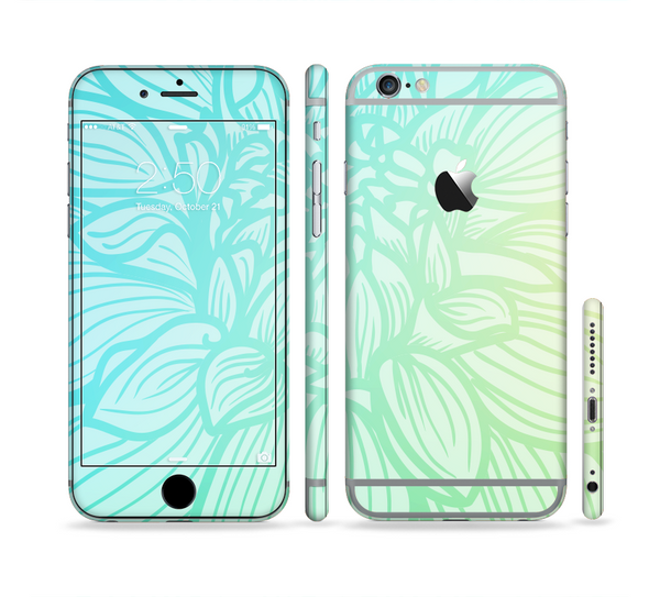 The Faded Blue & Green Subtle Floral Sectioned Skin Series for the Apple iPhone 6